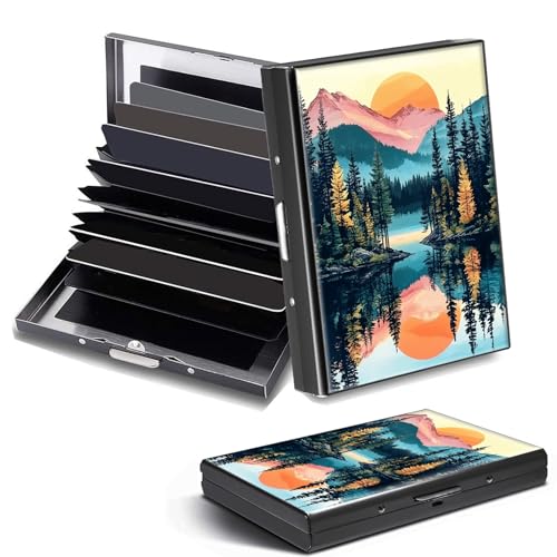 DHYYDSQZ Credit Card Holder Mountains Design Mini RFID Blocking Aluminum Wallet Slim Metal Hard Cover Shell Travel Wallet ID Cases Small Credit Cards Case Business Cards for Women Men Girls
