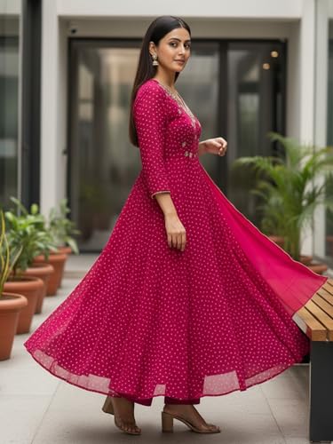 Image of INDO ERA Women's Georgette Floral Embroidered A-Line Kurta & Pant with Dupatta Set