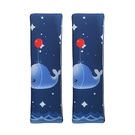 MUROAD 2 Piezas Almohadillas protectoras para cinturón de seguridad,Estilo de dibujos animados de Cinturón acolchado para adultos y niños,color azul(Ballena)