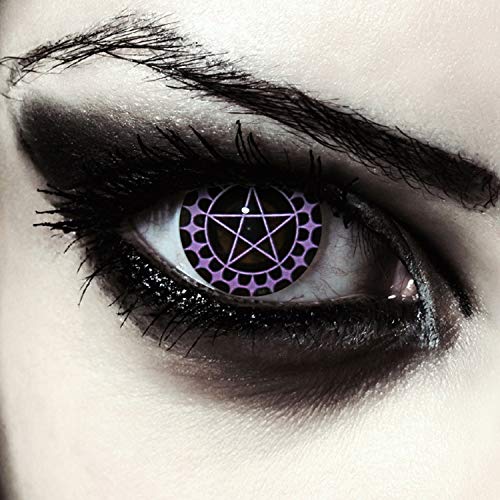 Designlenses, Dos lentillas de color negro y morado patrón de pentagrama para Halloween disfraz lentes sin dioprtías/corregir + gratis caso de lente Ciel