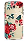 Galaxy A7 2017 Case,Samsung Galaxy A7 2017 Case with Flower,LUOLNH Slim Shockproof Clear Floral Pattern Soft Flexible TPU Back Cover for Samsung Galaxy A7 2017 (Red)