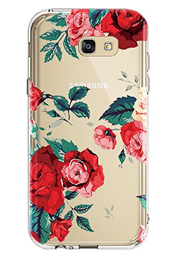 Galaxy A7 2017 Case,Samsung Galaxy A7 2017 Case with Flower,LUOLNH Slim Shockproof Clear Floral Pattern Soft Flexible TPU Back Cover for Samsung Galaxy A7 2017 (Red)