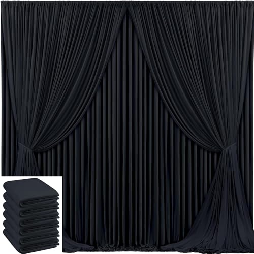 Image of 30x10ft Black Backdrop Curtain for Wedding Parties Wrinkle Free Fabric Black Drapes Backdrop Decoration for Baby Shower Birthday Photography Decoration 6 Panels, 5ft x 10ft