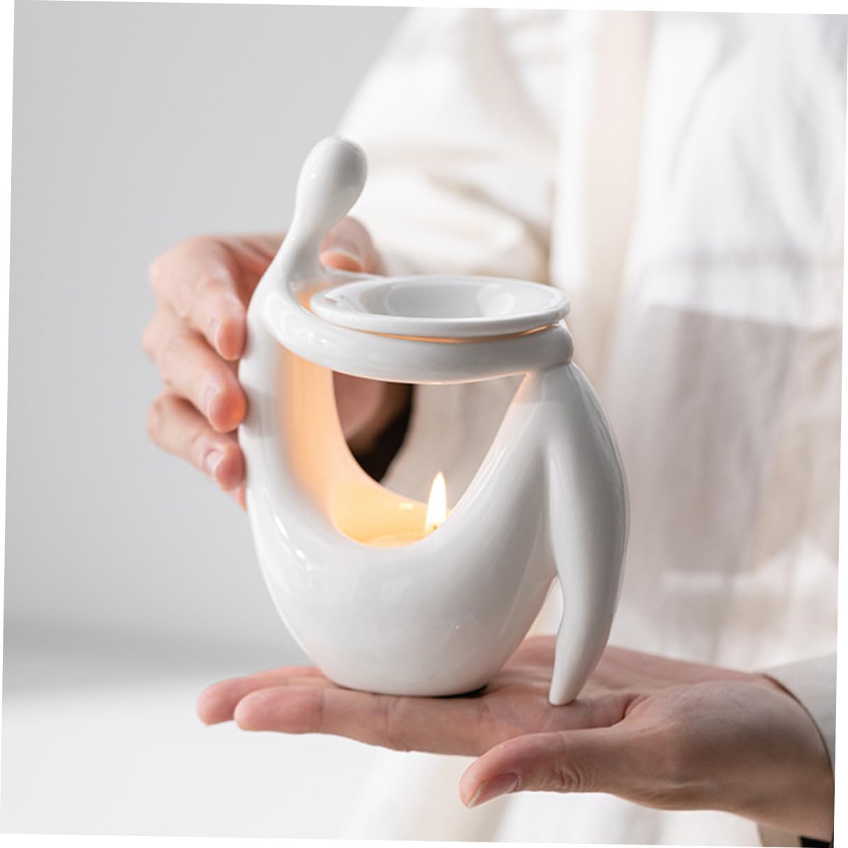 Ciieeo Ceramic Incense Holder Aromatherapy Essential Oil Burner Human Figure Style Desktop Candle Holder for Home Decor Bedroom with Anti-Dry Burn Feature