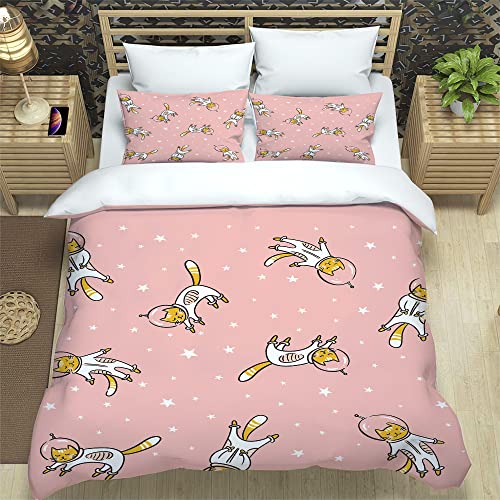 Housse de couette 240 x 260 chat rose en microfibre avec taies d'oreiller - 2
