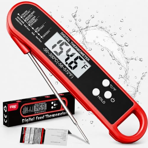 FDK 1-2S Instant Read Meat Thermometer Digital, High Accuracy&Strong Magnet | IP67 Waterproof, Pre-Calibrated, Professional Kitchen Gadgets for Cooking, Food, Grilling, BBQ, Turkey, Steak, Men/Dad's Gift