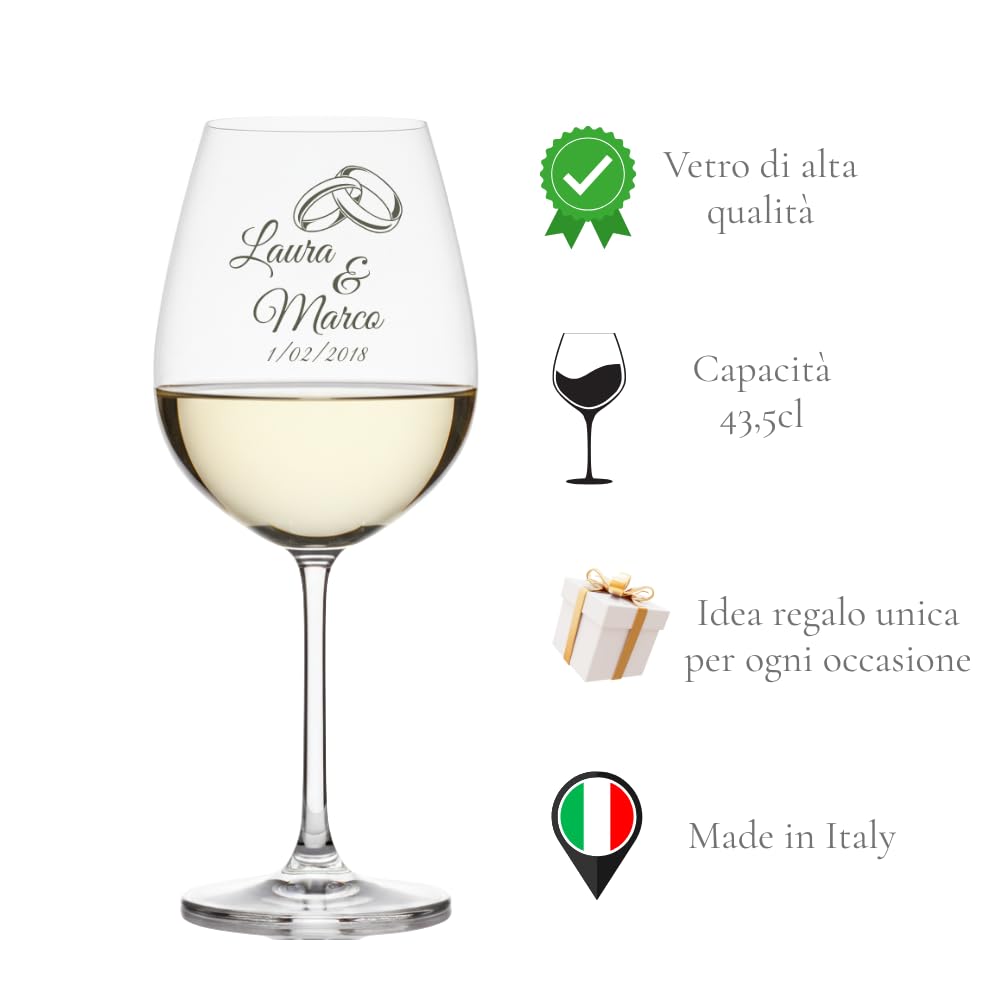 Lasertricks - Calici da vino con Scatola legno - Personalizzati con Nomi – Idea Regalo San Valentino, Anniversario o Matrimonio – Bicchieri da Vino – Personalizzabili