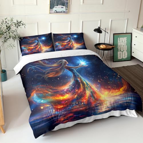 Housse de couette 260x240 fées et galaxie avec fermeture éclair