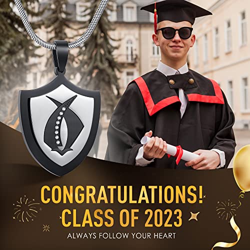 Etevon Graduation Gifts For Him 2023, 18K Gold Plated Shield Necklaces For Men Boys, 316 Stainless Steel Pendant Necklaces Mens Jewelry Graduate Gift For Class Of 2023 Senior High School College #TOP1