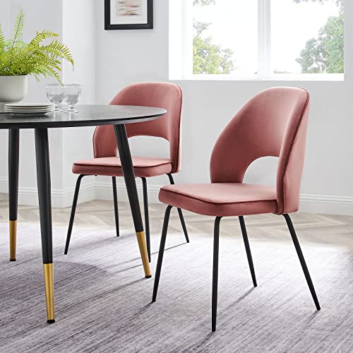 Modway Nico Performance Velvet Dining Chairs In Black Dusty Rose-Set Of 2 #TOP7