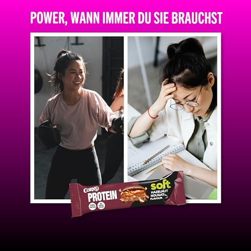 Protein Riegel | Corny | Soft Hazelnut-Nougat Flavor | 30% Protein | Eiweißriegel ohne Zuckerzusatz | Einzelriegel 45g