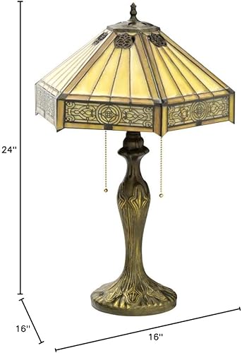 Miniatura 8 de WERFACTORY Tiffany - Lámpara de mesa hexagonal amarilla de vitral, lámpara de noche Mission de 16 x 16 x 24 pulgadas, luz de lectura de escritorio