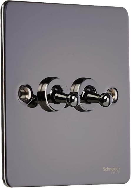 Schneider Electric Ultimate Flat Plate - Double Toggle 2 Way Light Switch, 10AX, GU1222TBN, Black Nickel