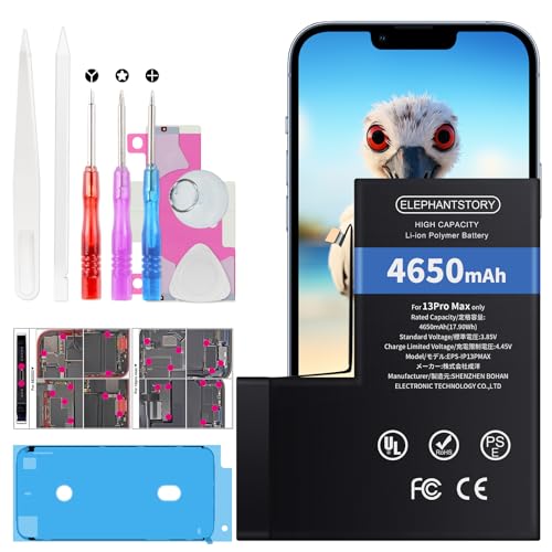 ElephantStory Batería para Phone 13 Pro MAX, 4650 mAh Bateria de Alta Capacidad Reemplazo Interno Baterías de Polímero de Iones de Litio con Todos los Kits de Herramientas