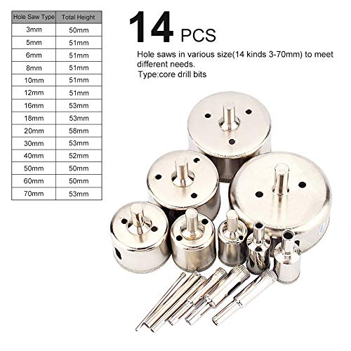 Set de brocas tipo sierra para vidrio y cerámica 14 piezas miniatura 2