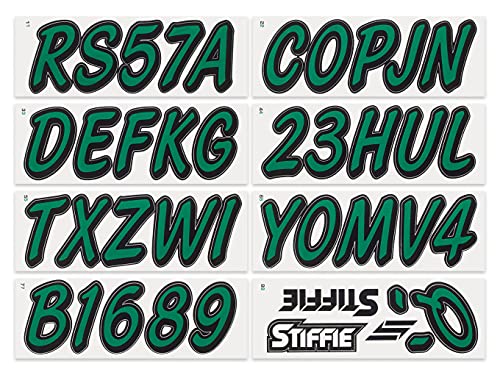 Image of STIFFIE Whipline Solid Racing Green /Black 3 inch Alpha-Numeric Registration Identification Numbers Stickers Decals for Boats & Personal Watercraft