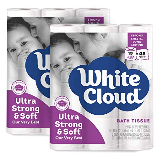 White Cloud 2-Ply Strong & Soft Toilet Paper – 2 Pack of 12