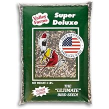 Valley Farms Super Deluxe Wild Bird Food for Outside feeders - 0% fillers - Loads of Sunflower Seed - w/Peanut kernels -Feed More Birds w/Less Seed 4 LBS