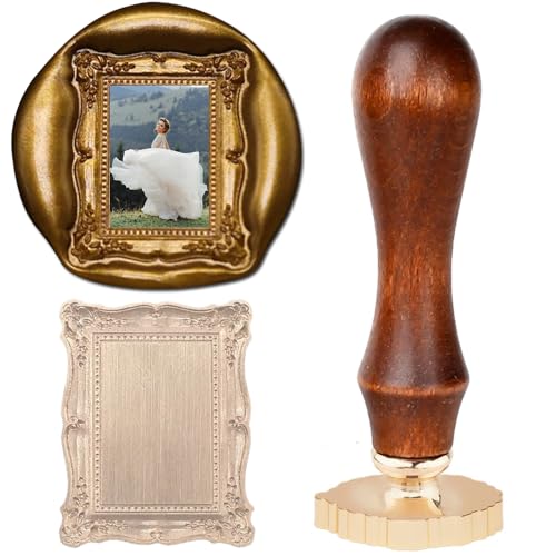 YOLAKIS Botanical Frame Wax Seal Stamp 3D Embossed with Rosewood Handle Vintage Floral Photo Frame Wax Stamp Ideal for Wedding Invites Gift Wrapping Envelopes & Christmas Cards Decor