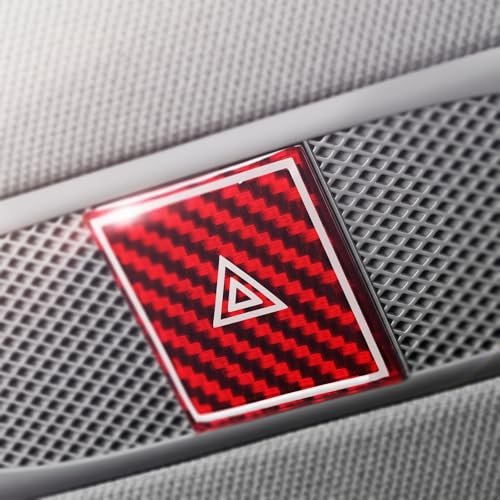 Image of BETTERHUMZ Car Interior Carbon Fiber Sticker Compatible with Tesla Model 3 2023-2020 Model Y 2024-2020 Roof Warning Button Trim Reading Light Cover Accessories (Red)