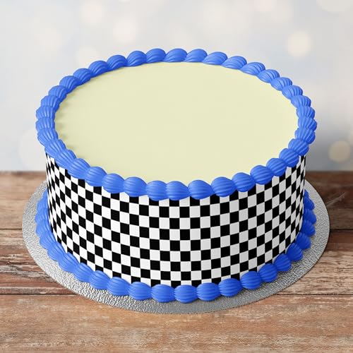 Edible Pre-Cut Chequered Flag Style Border Ribbon Cake Wrap x 3 Fondant Cake Topper Decoration - Ideal For Decorating Your Cakes And Easy To Use