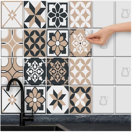 FoLIESEN Fliesenaufkleber für Bad, Küche, Badezimmer - Fliesen-Folie selbstklebend - Klebefliesen Patchwork No.11, .:19.5x24.5 cm / 16-tlg. Set