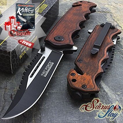 SairusPlay 8" TAC FORCE WOOD 2-TONE SPRING ASSISTED FOLDING POCKET KNIFE Blade Assist Open