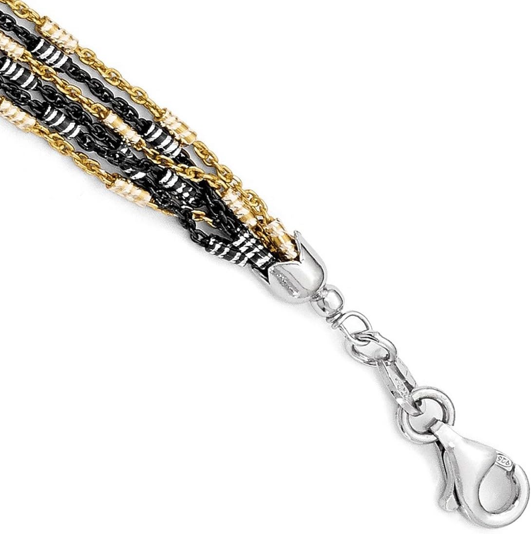 JewelryWeb 925 Sterling Silver Multi-strand Fancy Lobster Closure Gold Black Rhodium Plated 1inch Ext. Necklace 21.5 Inch Strand Necklace for Women