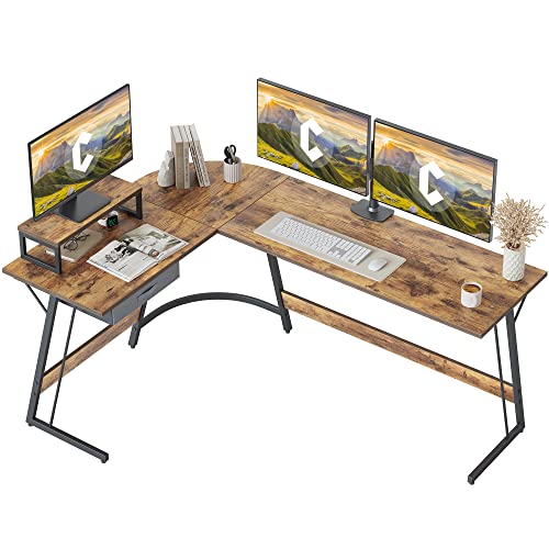 CubiCubi Escritorio esquinero estudio 170 x 120 cm, estable escritorio en forma de l para oficina, escritorio de ordenador con soporte para monitor y cajones, ahorra espacio, fácil de montar, mesa de