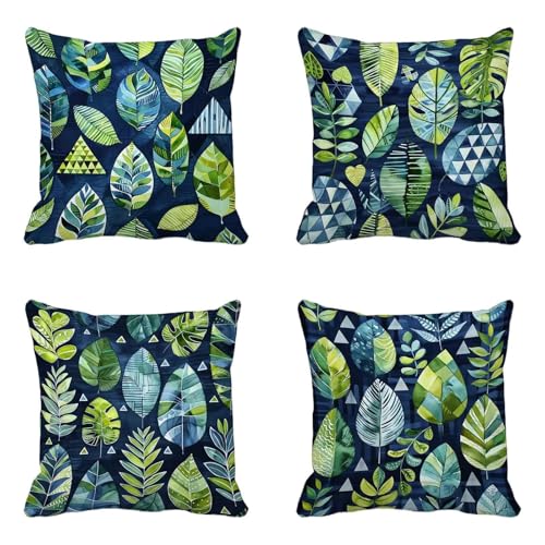 クッションカバー 緑 クッションカバー 70x70cm 4枚組, 柔 Cushion Cover 葉 Cushion Cover おしゃれ 洗濯機丸洗い 隠れるファスナー ソファ用 家庭装飾 洋室 車用 装飾枕 雰囲気 部屋飾りギフト -yxy250413