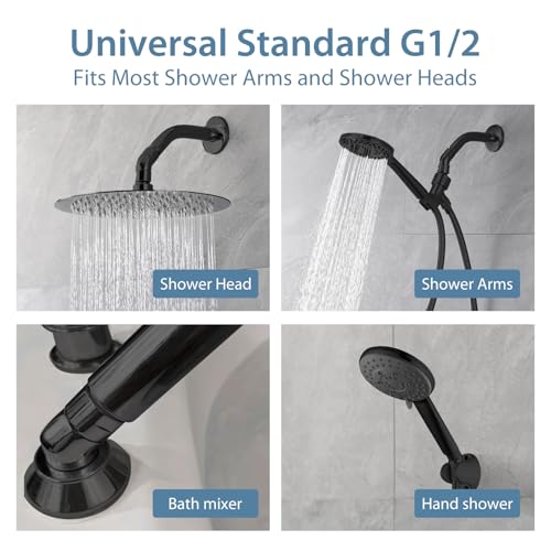 JASYA 90 Degree Elbow Shower Head Adapter Black All Metal Handheld Showerhead Elbow Adapter G1/2\" Showershead Extension Arm Connector Showersdapter For Shower Heads Extension Pipe (90°, Black) - Thumbnail 4