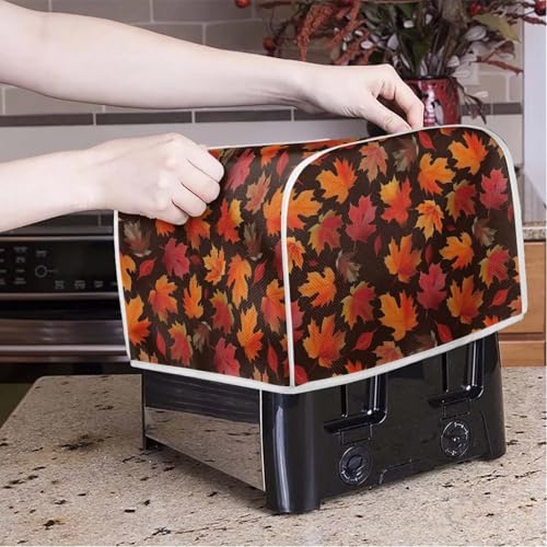 Image of Talayituse Maple Leaves Print 4 Slice Toaster Covers Dust Protection Bread Maker Covers Thanksgiving Decoration Toaster Oven Cloth Cover Kitchen Accessories Washable Appliance Cover, M