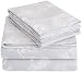 AmazonBasics Printed Lightweight Flannel Sheet Set - Queen, Floral Grey
