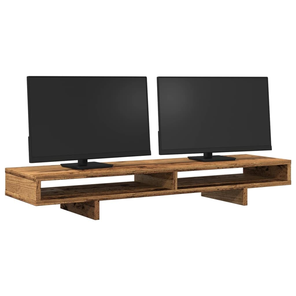 Mangloder - Supporto per monitor, effetto legno anticato, 100 x 27 x 15 cm, per lavorare ergonomicamente in casa e in ufficio, con spazio di archiviazione, gestione dei cavi e capacità di carico