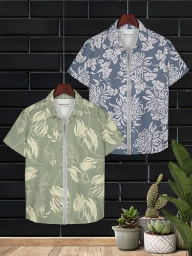 Image of HELLCAT Yellow, Olive Trendy Regular Fit Printed Causal Shirt for Boys - Pack of 2