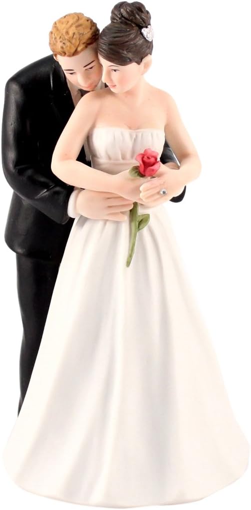 Yes to the Rose Bride and Groom Porcelain Figurine Cake Topper, Light Skin, 2 1/2" x 5'' H