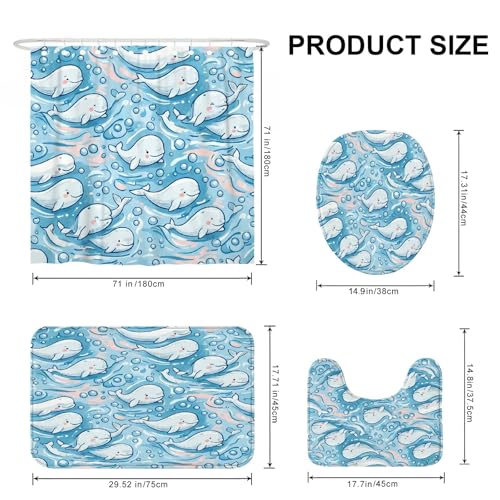 Rideau de douche anti-moisissure imperméable polyester baleine bleu pour sol sec - 3