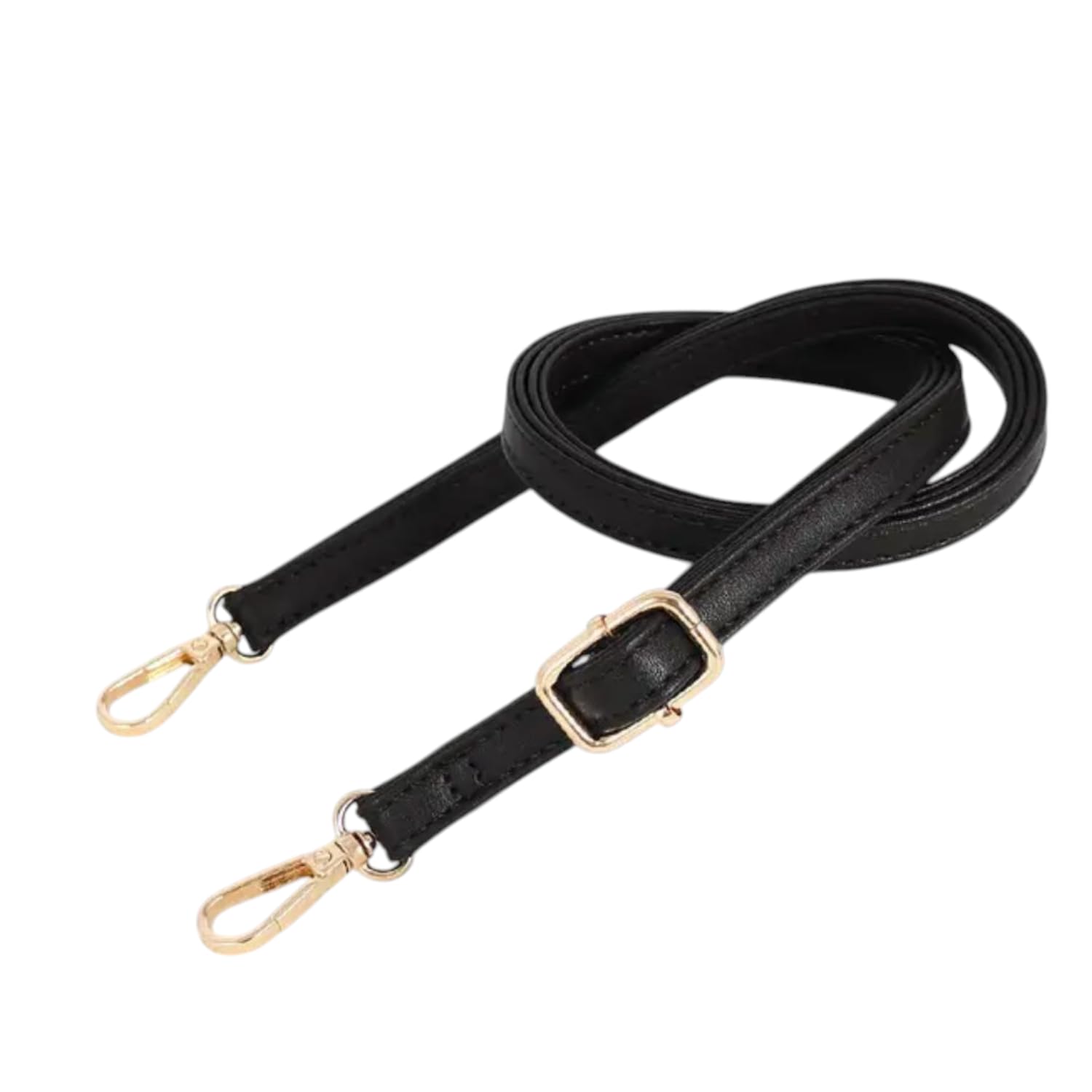 PU Leather Replacement Shoulder Strap, Black Color Adjustable Shoulder Bag Belt, Exclusive for Hand Bags Side Sling Crossbody Bags Adjustable Length 50 inche with Golden Buckles.