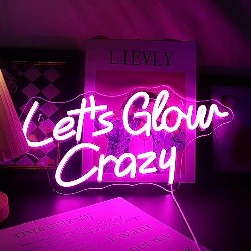 LED Let's Glow Crazy Neon Sign Light Up Signs for Bedroom Home Game Room Hotal Cafe Beer Pub Bar Party Desk Wall Art Decorations Birthday Christmas Gifts (pink)