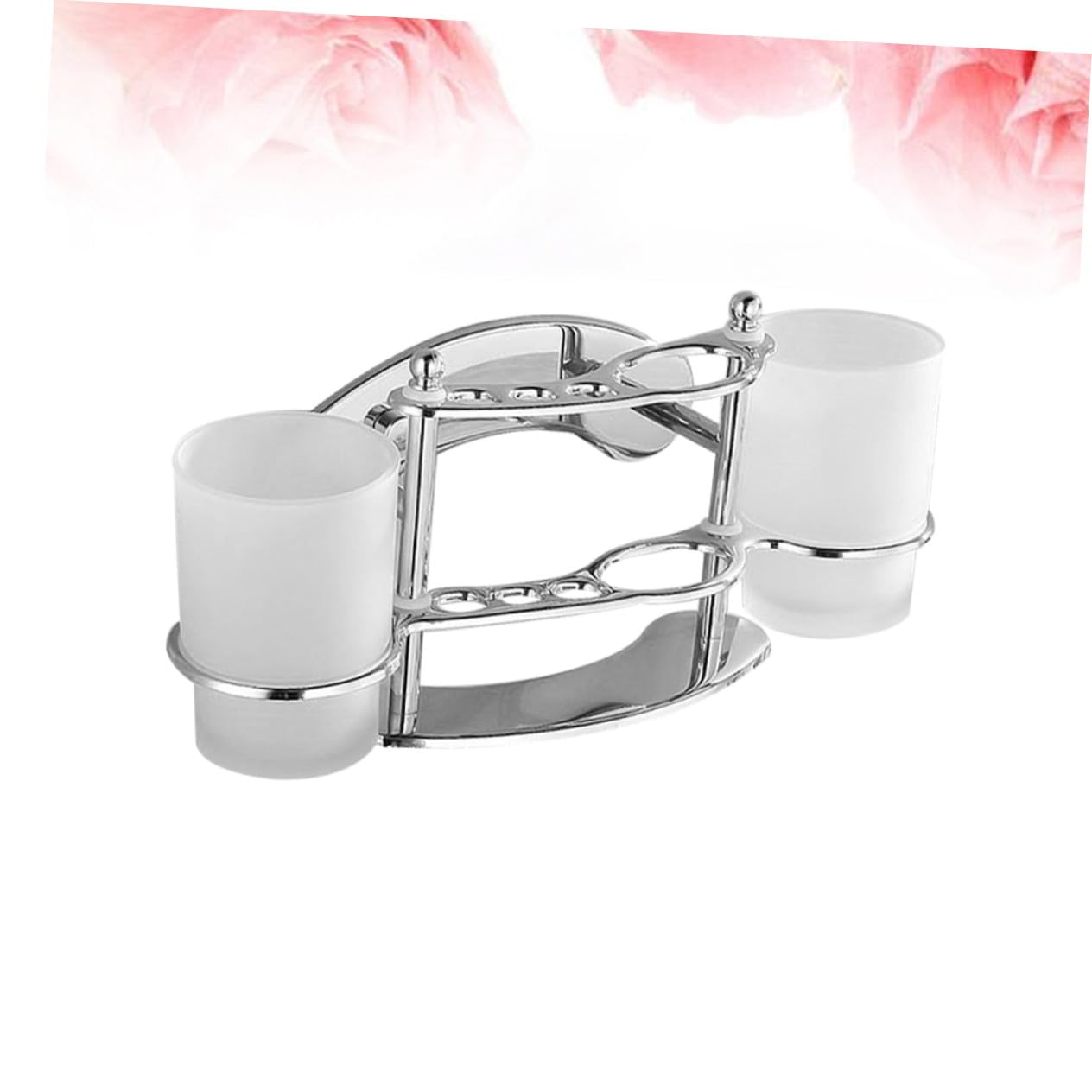 Hohopeti Portaspazzolino in acciaio inox doppio stile tazza gargarismi per bagno a parete tazza di vetro Tumbler rack porta dentifricio