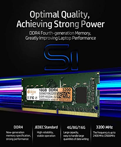 Image of Dolgix 16GB DDR4 3200MHz Laptop /Notebook RAM (Memory) SO-DIMM | PC4-25600 | Pin-260 | 1Rx8 Single Rank | CL-22 | 3 Year Warranty (Made in India)