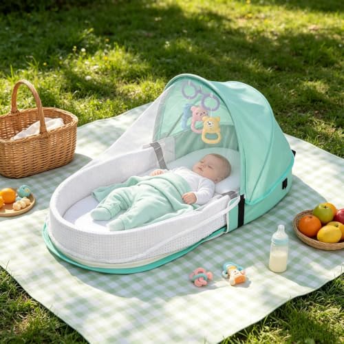 Cuna de viaje para bebés de algodón orgánico con diseño plegable 4