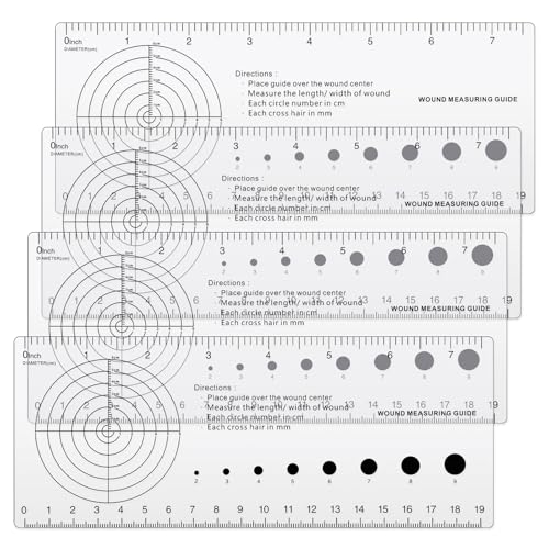 Geiserailie 4 Pcs Medical Ruler with Wound Measuring and Pupil Gauge Wound Measurement Tools for Nurses Wound Measuring Guide for Nurses Body Wound Care