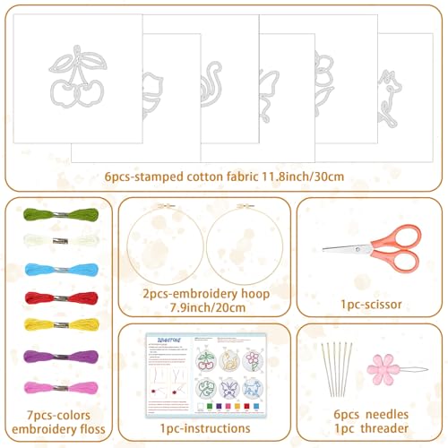 Image of BEUNITONE Abstract Animal Embroidery Kit, 6PC Modern Line Art Needlepoint Kits with Hoops, Instructions, Threads, DIY Craft for Adults Beginners, Home Decor, Hand Embroidery Patterns for Gifts