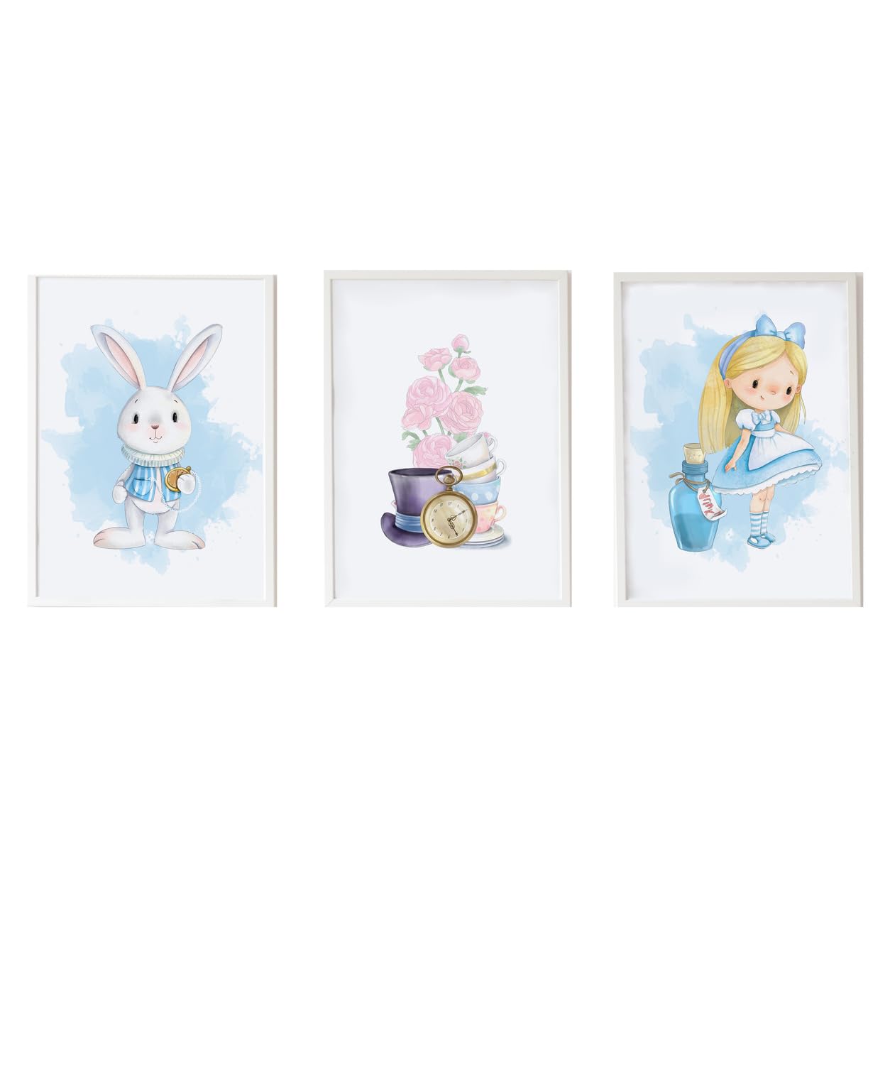 Cuadro lapin montre Alice et fleurs affiche décoration murale chambre enfant