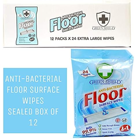 Green Shield Wipes Antibacterial Bulk Floor Surface Cleaning 4 in 1, 12 Packs Total 288 Wipes Full Sealed Box Cover