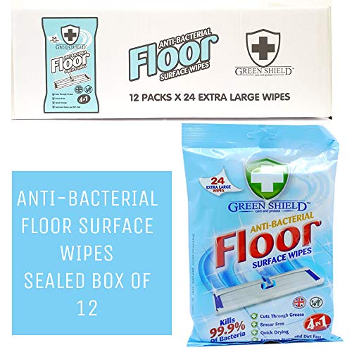 Green Shield Wipes Antibacterial Bulk Floor Surface Cleaning 4 in 1, 12 Packs Total 288 Wipes Full Sealed Box