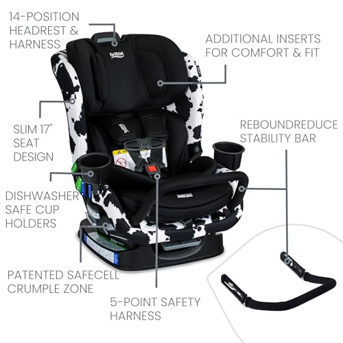 Image of Britax Poplar S Convertible Car Seat, Slim 17 inch Design - Cowmooflage | 2-in-1 Car Seat, Extended Rear Facing, Slim Car Seat, Easy Installation With ClickTight, Anti-Rebound Bar, SafeWash Fabrics