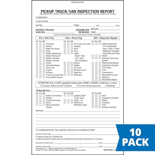 Pickup Truck/Van Vehicle Inspection Report 10-pk. - Book Format with 31 Sets, 2-Ply Carbonless, 5.5\" x 9.25\", J. J. Keller & Associates, Inc. - Thumbnail 2