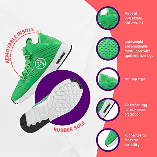 ZUMBA Women's Air Funk Sneakers, Nonslip Mid-Top Dance Sneakers, 12, Green3